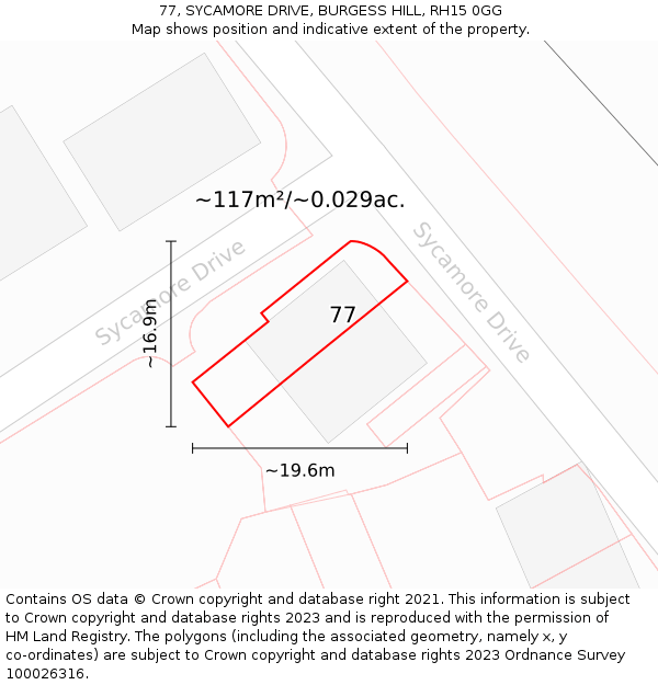 77, SYCAMORE DRIVE, BURGESS HILL, RH15 0GG: Plot and title map