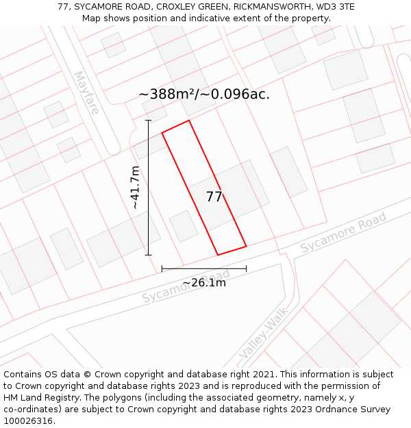 77, SYCAMORE ROAD, CROXLEY GREEN, RICKMANSWORTH, WD3 3TE: Plot and title map