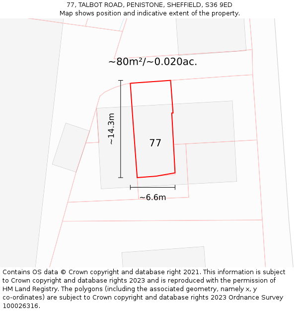 77, TALBOT ROAD, PENISTONE, SHEFFIELD, S36 9ED: Plot and title map