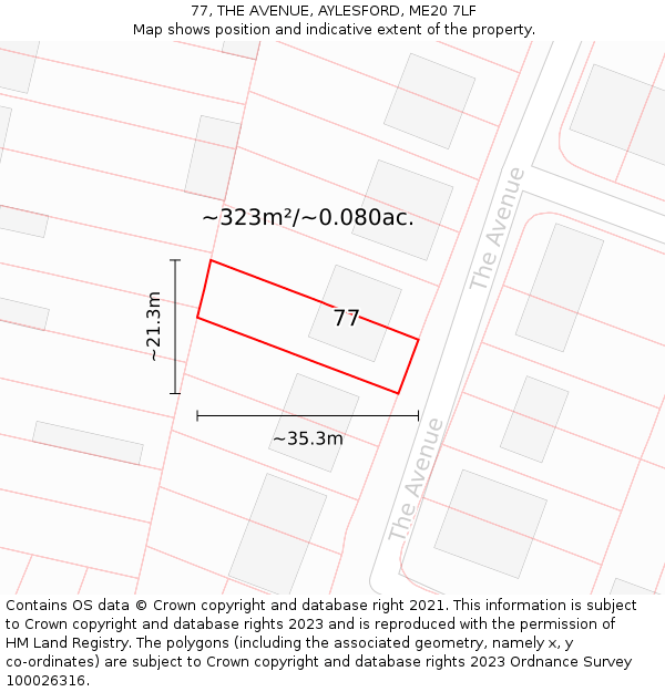 77, THE AVENUE, AYLESFORD, ME20 7LF: Plot and title map