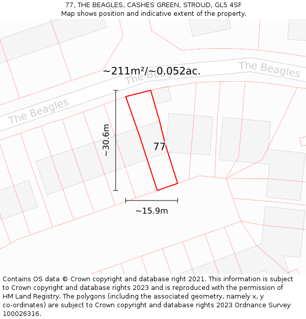 77, THE BEAGLES, CASHES GREEN, STROUD, GL5 4SF: Plot and title map