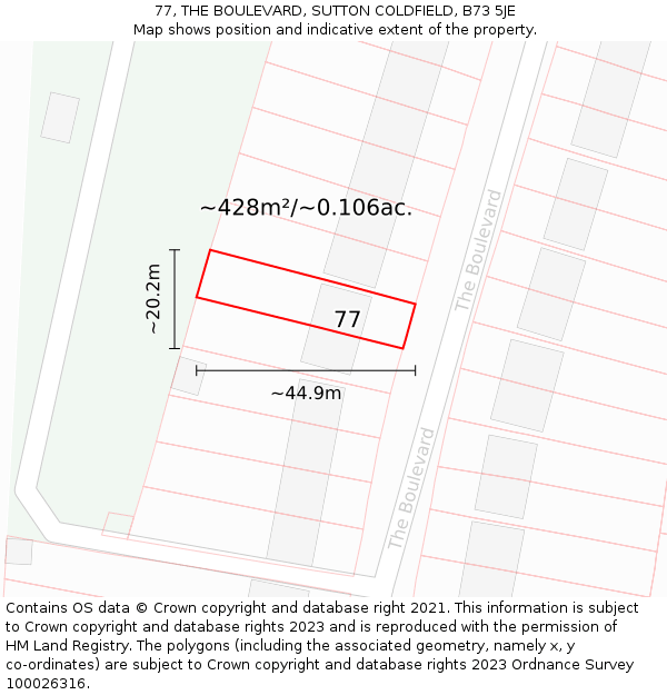 77, THE BOULEVARD, SUTTON COLDFIELD, B73 5JE: Plot and title map