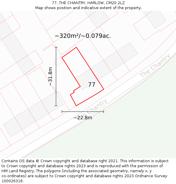 77, THE CHANTRY, HARLOW, CM20 2LZ: Plot and title map