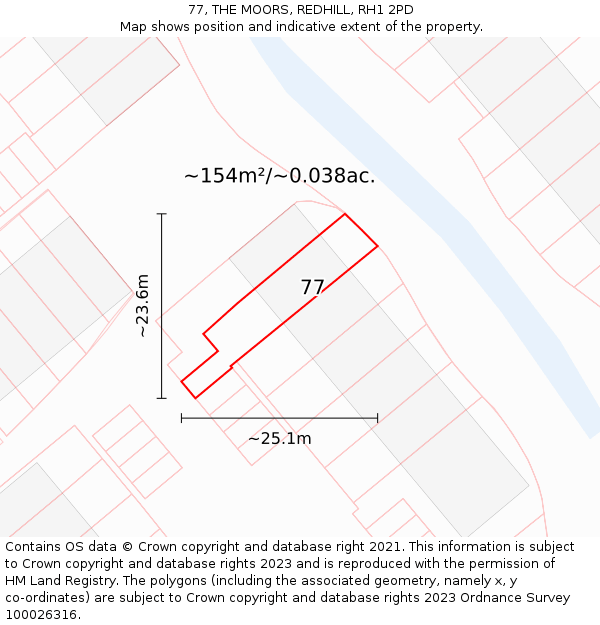 77, THE MOORS, REDHILL, RH1 2PD: Plot and title map