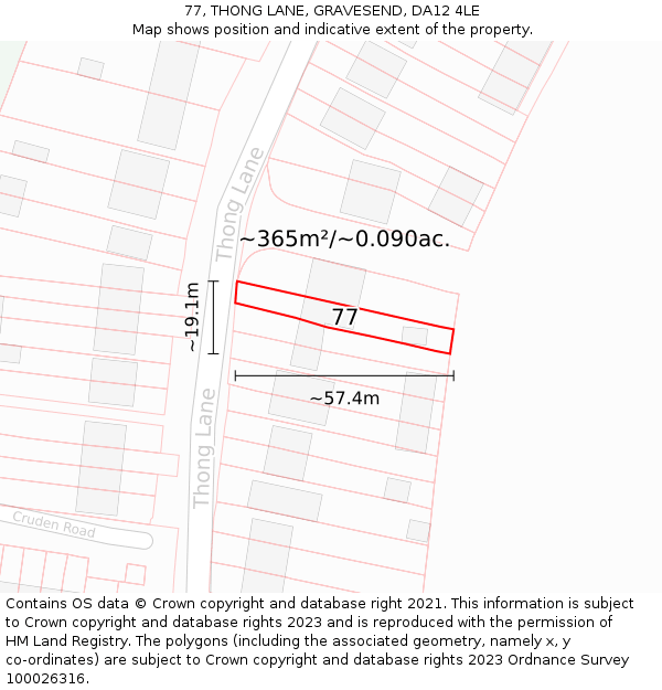 77, THONG LANE, GRAVESEND, DA12 4LE: Plot and title map