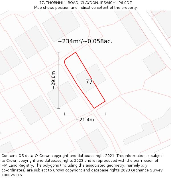 77, THORNHILL ROAD, CLAYDON, IPSWICH, IP6 0DZ: Plot and title map