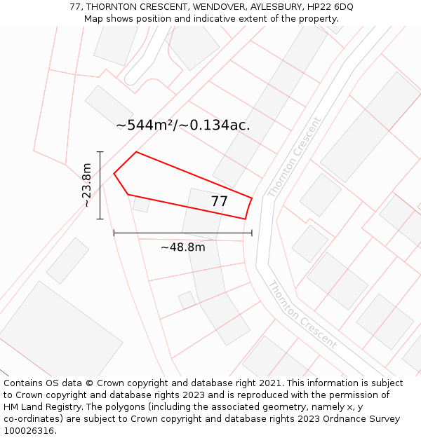 77, THORNTON CRESCENT, WENDOVER, AYLESBURY, HP22 6DQ: Plot and title map