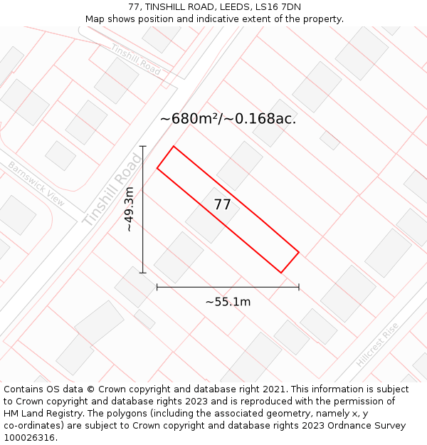 77, TINSHILL ROAD, LEEDS, LS16 7DN: Plot and title map