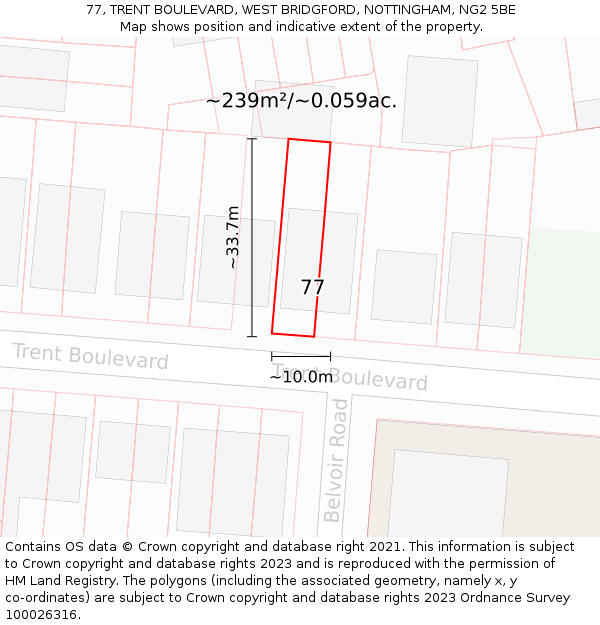 77, TRENT BOULEVARD, WEST BRIDGFORD, NOTTINGHAM, NG2 5BE: Plot and title map