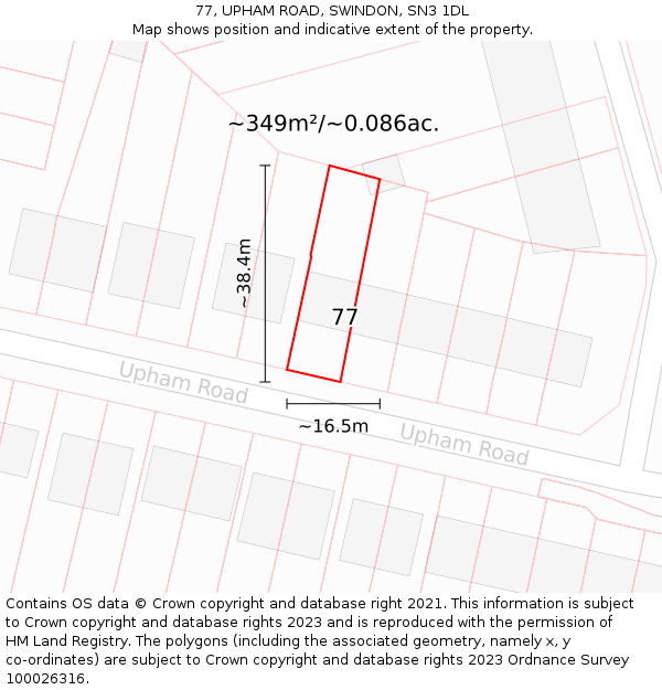 77, UPHAM ROAD, SWINDON, SN3 1DL: Plot and title map