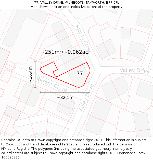 77, VALLEY DRIVE, WILNECOTE, TAMWORTH, B77 5FL: Plot and title map