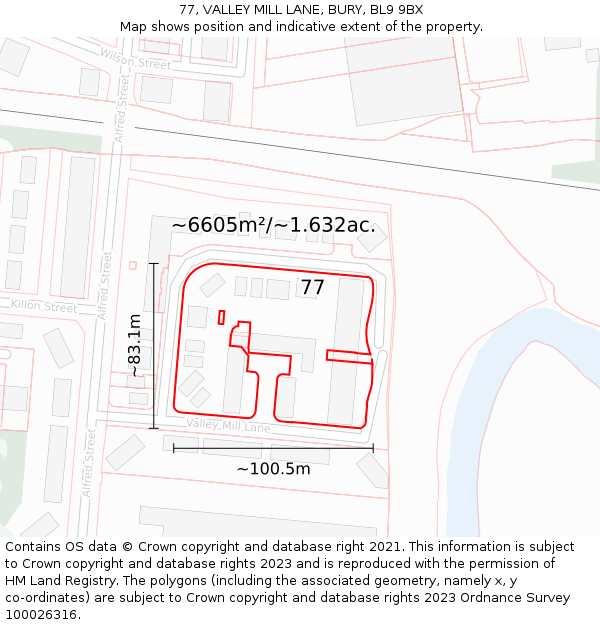 77, VALLEY MILL LANE, BURY, BL9 9BX: Plot and title map