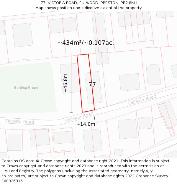 77, VICTORIA ROAD, FULWOOD, PRESTON, PR2 8NH: Plot and title map