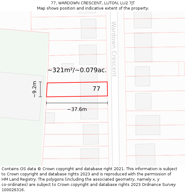 77, WARDOWN CRESCENT, LUTON, LU2 7JT: Plot and title map