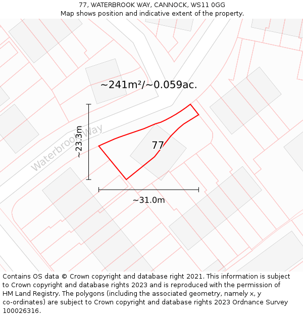 77, WATERBROOK WAY, CANNOCK, WS11 0GG: Plot and title map