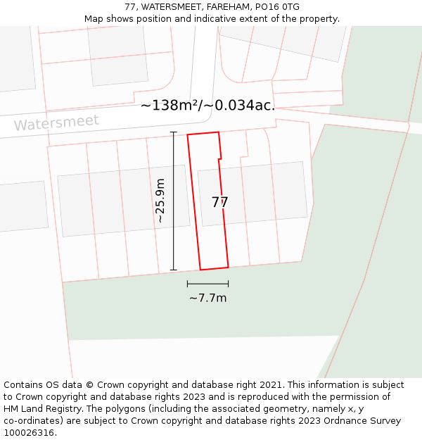 77, WATERSMEET, FAREHAM, PO16 0TG: Plot and title map