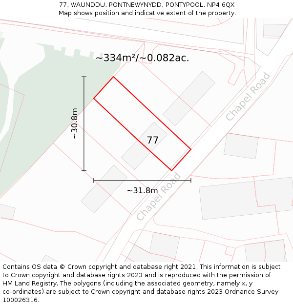 77, WAUNDDU, PONTNEWYNYDD, PONTYPOOL, NP4 6QX: Plot and title map