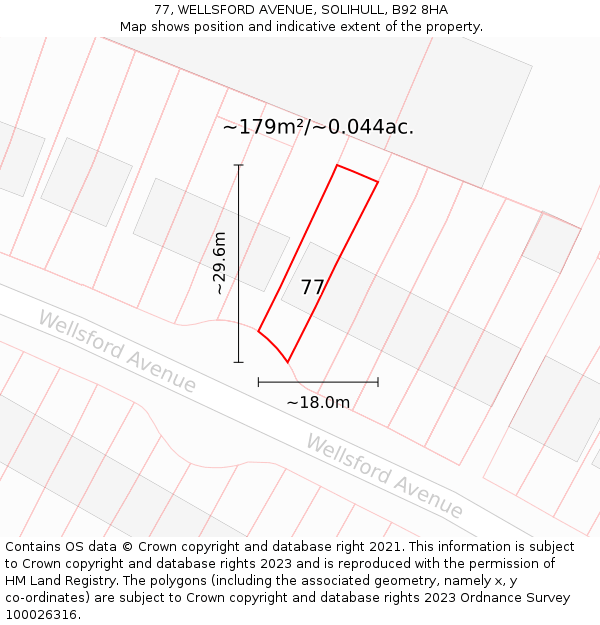 77, WELLSFORD AVENUE, SOLIHULL, B92 8HA: Plot and title map