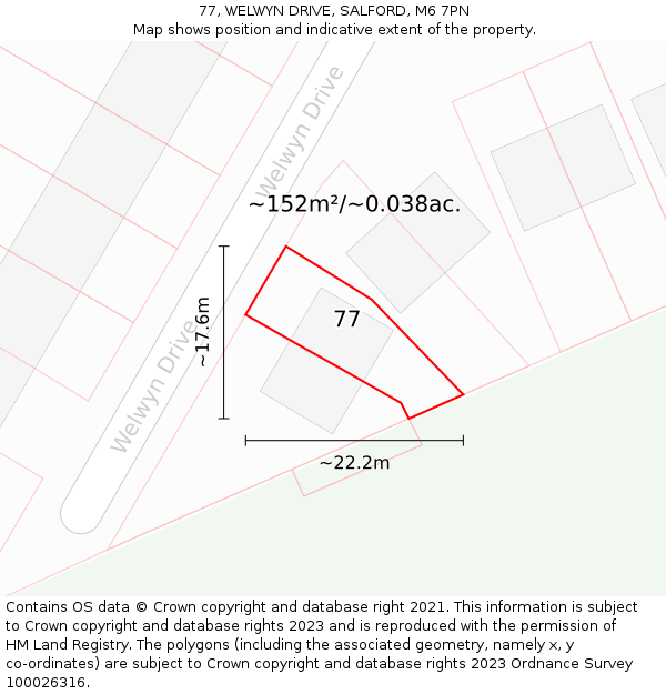 77, WELWYN DRIVE, SALFORD, M6 7PN: Plot and title map