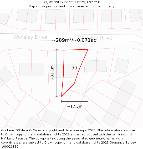 77, WENSLEY DRIVE, LEEDS, LS7 2NE: Plot and title map