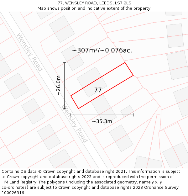 77, WENSLEY ROAD, LEEDS, LS7 2LS: Plot and title map