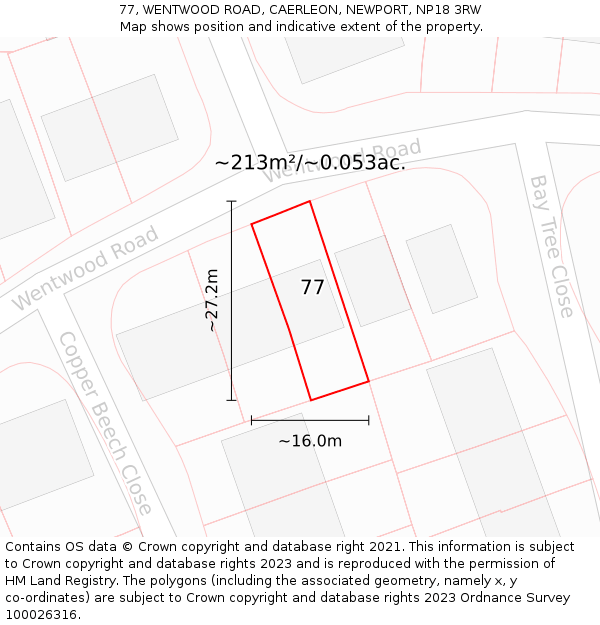 77, WENTWOOD ROAD, CAERLEON, NEWPORT, NP18 3RW: Plot and title map