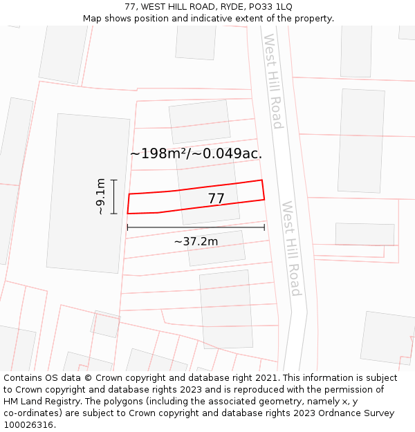 77, WEST HILL ROAD, RYDE, PO33 1LQ: Plot and title map