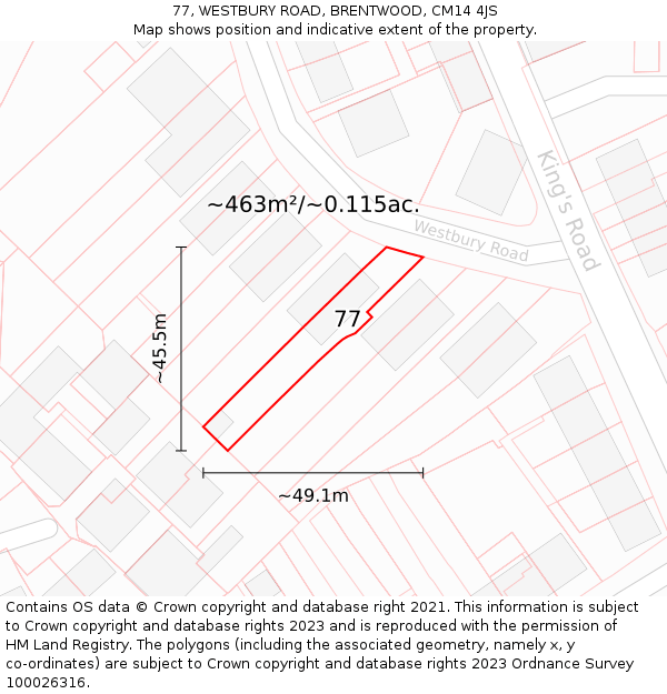 77, WESTBURY ROAD, BRENTWOOD, CM14 4JS: Plot and title map