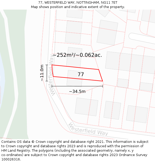 77, WESTERFIELD WAY, NOTTINGHAM, NG11 7ET: Plot and title map