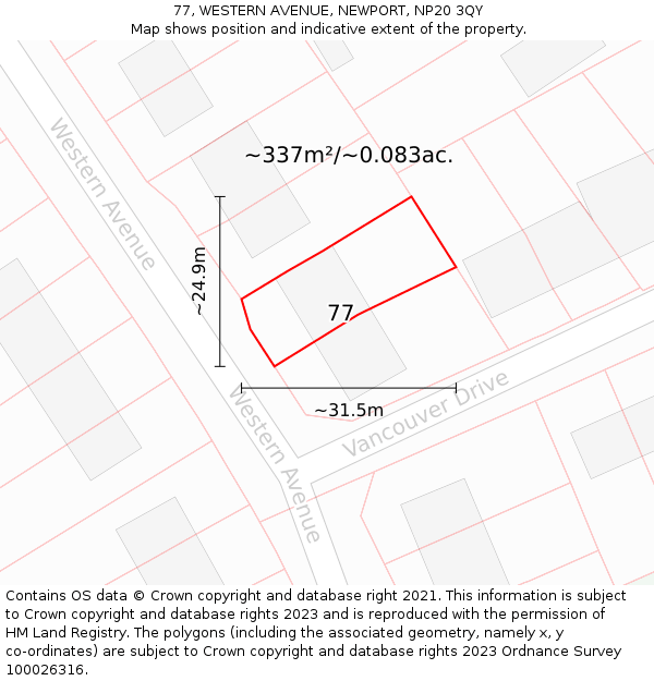77, WESTERN AVENUE, NEWPORT, NP20 3QY: Plot and title map