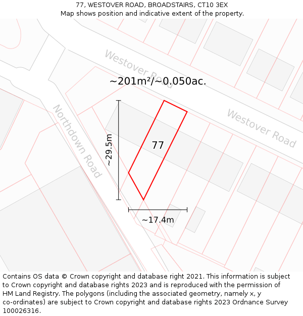 77, WESTOVER ROAD, BROADSTAIRS, CT10 3EX: Plot and title map