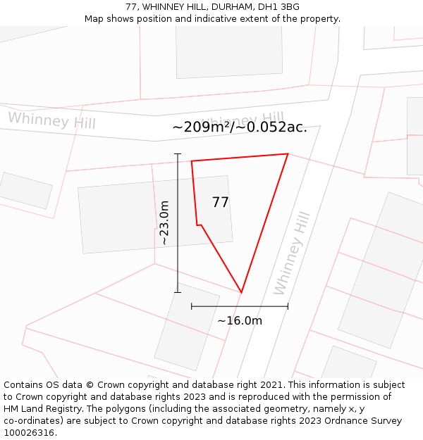 77, WHINNEY HILL, DURHAM, DH1 3BG: Plot and title map