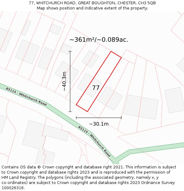 77, WHITCHURCH ROAD, GREAT BOUGHTON, CHESTER, CH3 5QB: Plot and title map