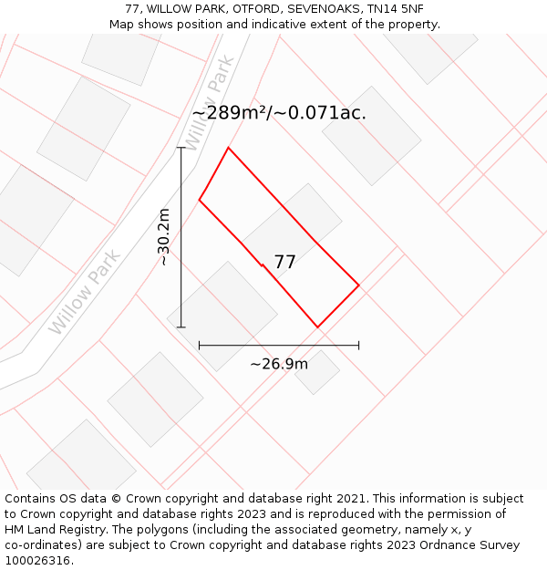 77, WILLOW PARK, OTFORD, SEVENOAKS, TN14 5NF: Plot and title map