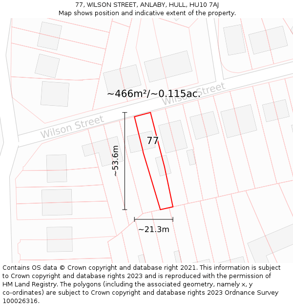 77, WILSON STREET, ANLABY, HULL, HU10 7AJ: Plot and title map