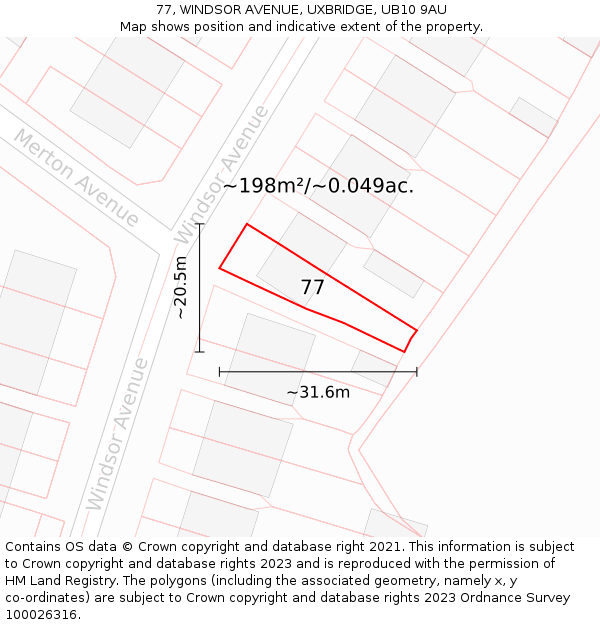 77, WINDSOR AVENUE, UXBRIDGE, UB10 9AU: Plot and title map