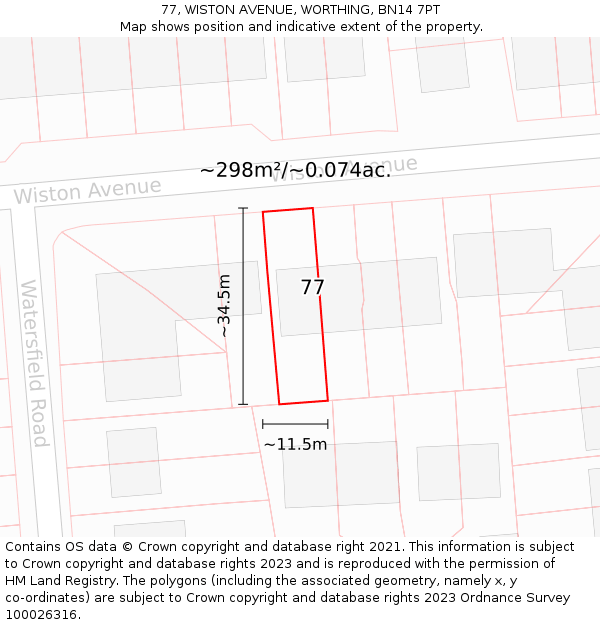 77, WISTON AVENUE, WORTHING, BN14 7PT: Plot and title map