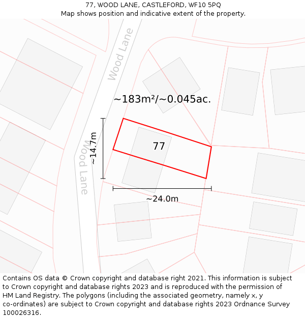 77, WOOD LANE, CASTLEFORD, WF10 5PQ: Plot and title map