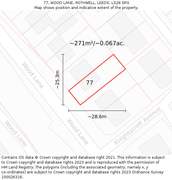 77, WOOD LANE, ROTHWELL, LEEDS, LS26 0PG: Plot and title map