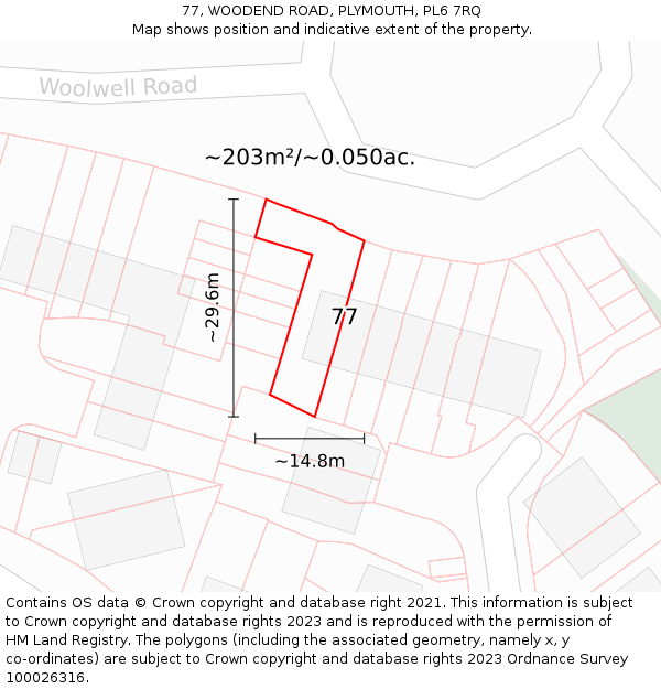 77, WOODEND ROAD, PLYMOUTH, PL6 7RQ: Plot and title map