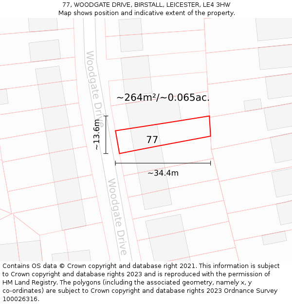 77, WOODGATE DRIVE, BIRSTALL, LEICESTER, LE4 3HW: Plot and title map