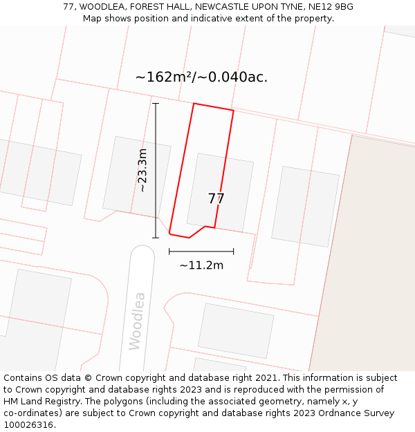 77, WOODLEA, FOREST HALL, NEWCASTLE UPON TYNE, NE12 9BG: Plot and title map