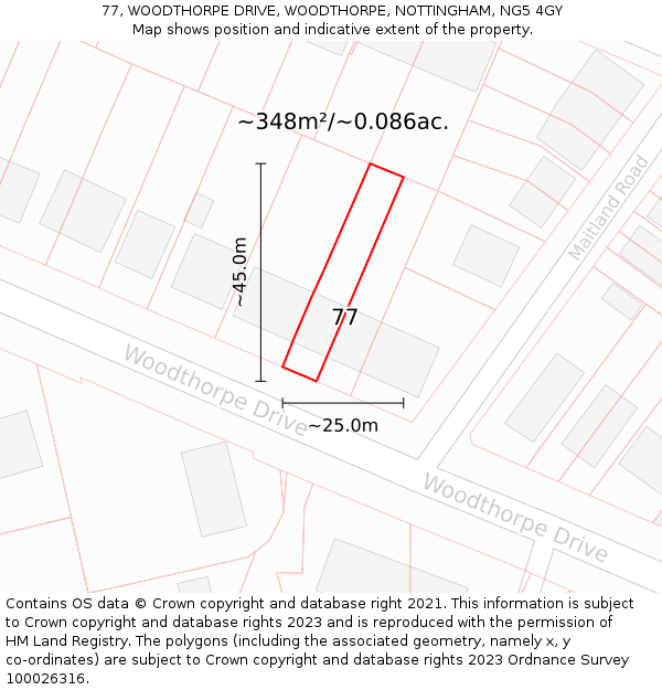 77, WOODTHORPE DRIVE, WOODTHORPE, NOTTINGHAM, NG5 4GY: Plot and title map