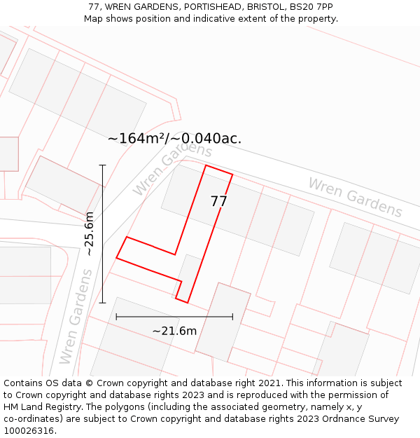 77, WREN GARDENS, PORTISHEAD, BRISTOL, BS20 7PP: Plot and title map