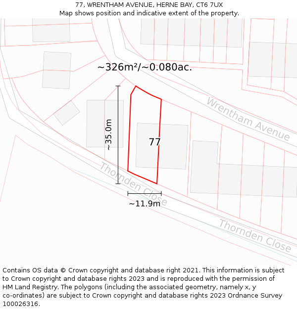 77, WRENTHAM AVENUE, HERNE BAY, CT6 7UX: Plot and title map