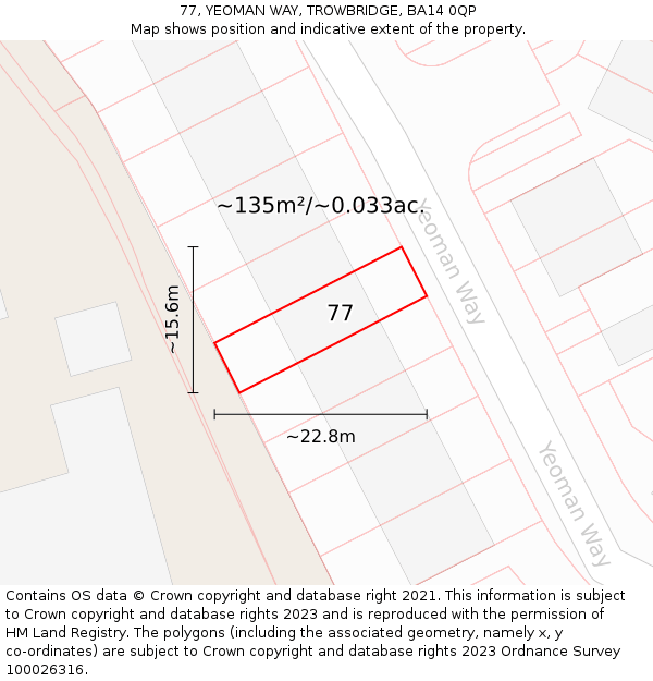 77, YEOMAN WAY, TROWBRIDGE, BA14 0QP: Plot and title map