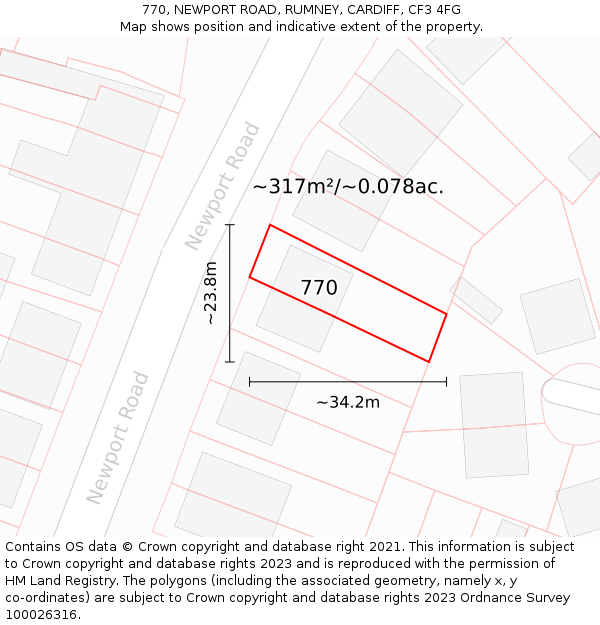 770, NEWPORT ROAD, RUMNEY, CARDIFF, CF3 4FG: Plot and title map