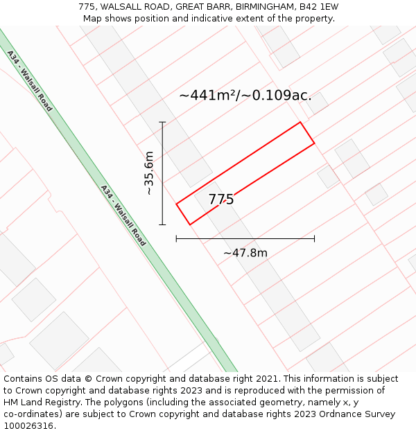 775, WALSALL ROAD, GREAT BARR, BIRMINGHAM, B42 1EW: Plot and title map