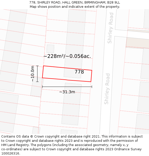 778, SHIRLEY ROAD, HALL GREEN, BIRMINGHAM, B28 9LL: Plot and title map