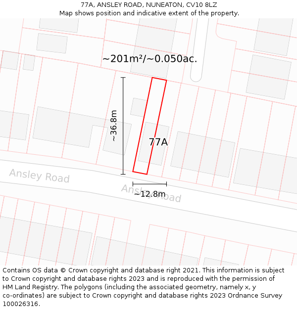 77A, ANSLEY ROAD, NUNEATON, CV10 8LZ: Plot and title map